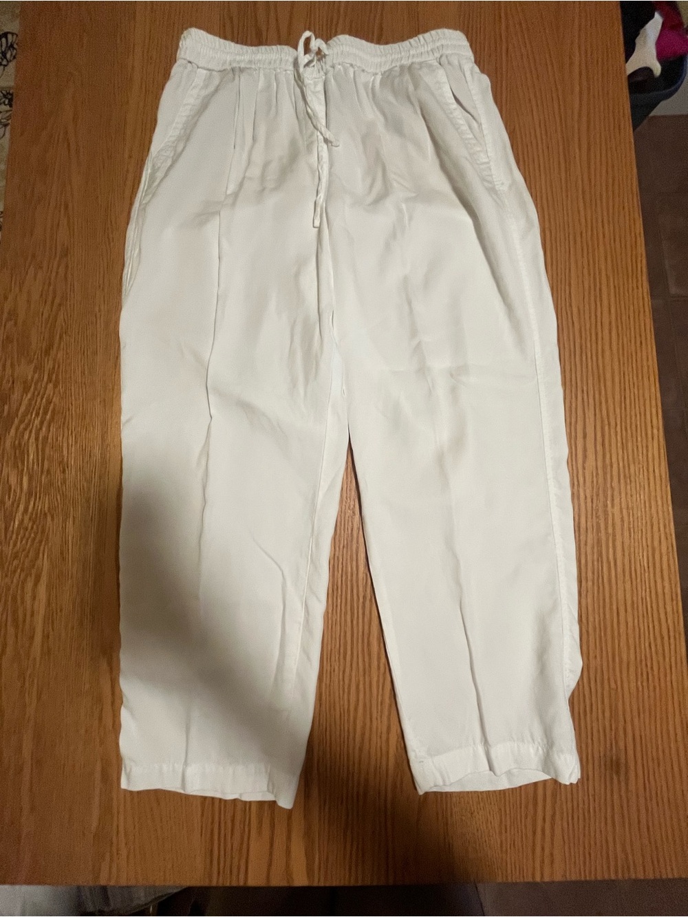 Talbots White Easy Drawstring Pant Size 6 Lyocell Straight Leg Trousers Coastal